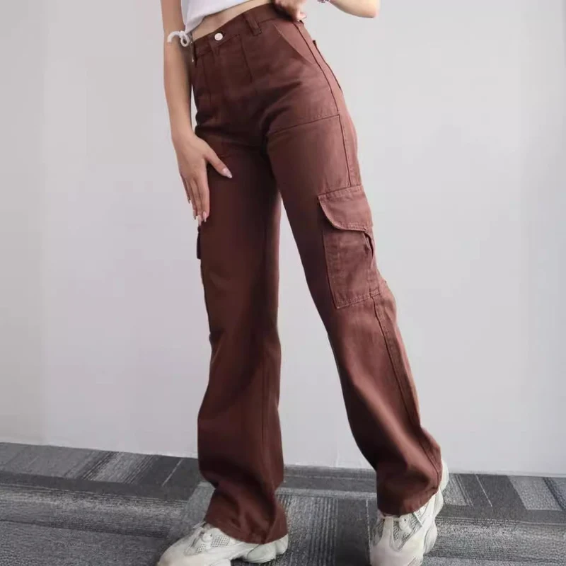 Damen High-Waist-Cargohose aus Twill mit aufgesetzten Klappentaschen und weitem Bein Nord Taschen