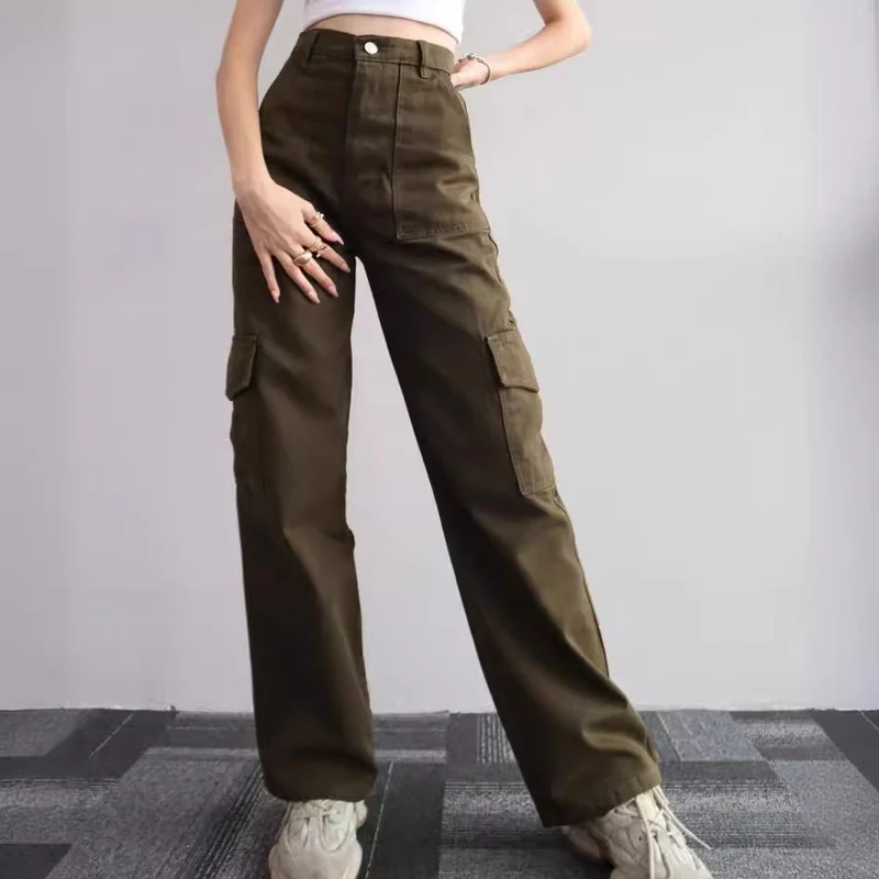 Damen High-Waist-Cargohose aus Twill mit aufgesetzten Klappentaschen und weitem Bein Nord Taschen