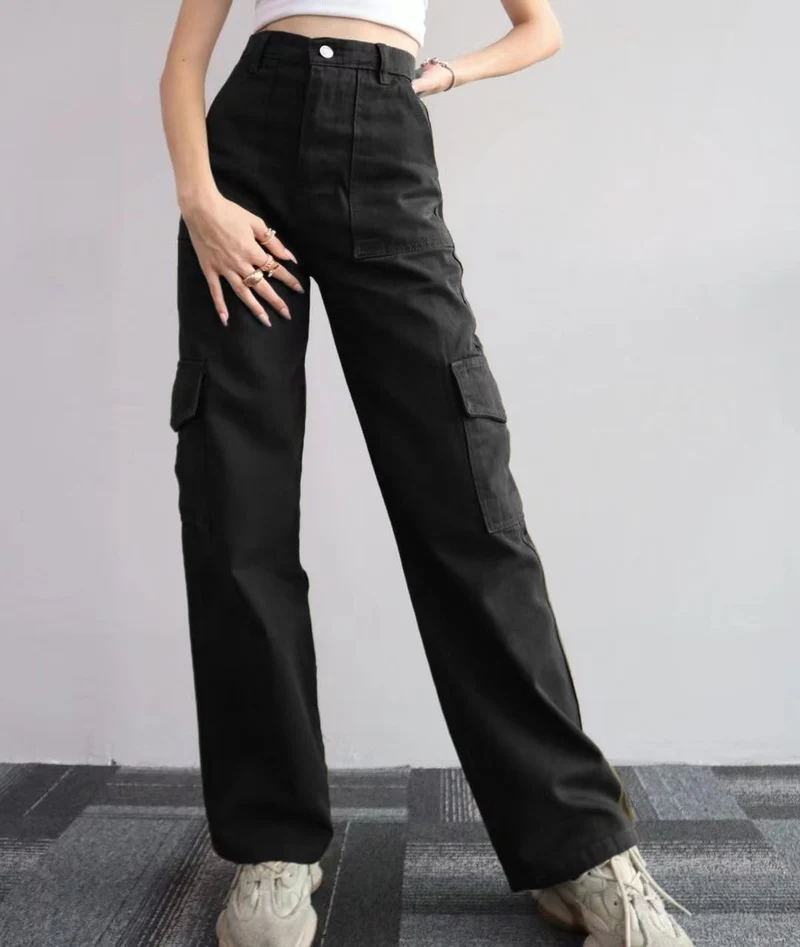 Damen High-Waist-Cargohose aus Twill mit aufgesetzten Klappentaschen und weitem Bein Nord Taschen