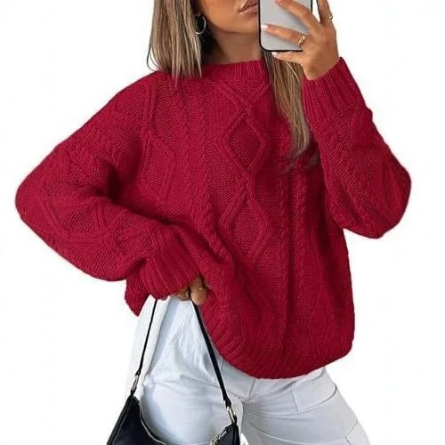 Damen Grobstrickpullover im Zopfmuster mit lässigem Oversize-Schnitt Nord Taschen