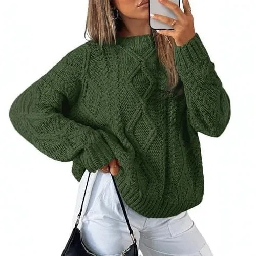 Damen Grobstrickpullover im Zopfmuster mit lässigem Oversize-Schnitt Nord Taschen