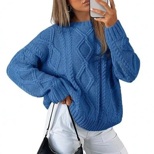 Damen Grobstrickpullover im Zopfmuster mit lässigem Oversize-Schnitt Nord Taschen