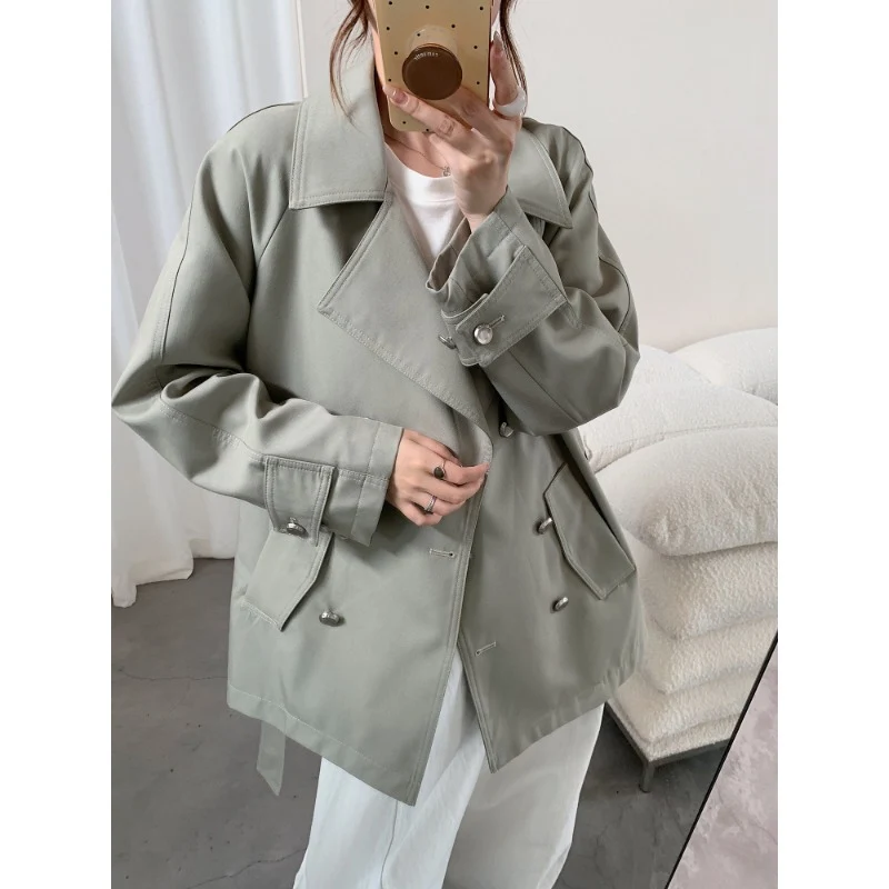 Damen Kurztrench mit weitem Schnitt, doppelreihigem Verschluss und Bindegürtel Nord Taschen