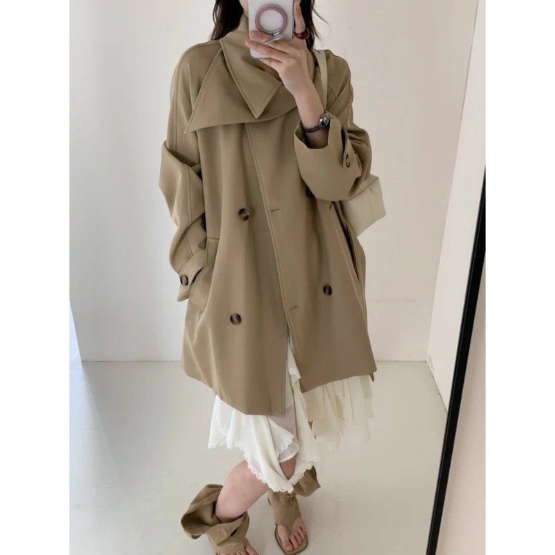 Damen Kurztrench mit extra weitem Revers, Raglanärmeln und Hornknopfdetails Nord Taschen
