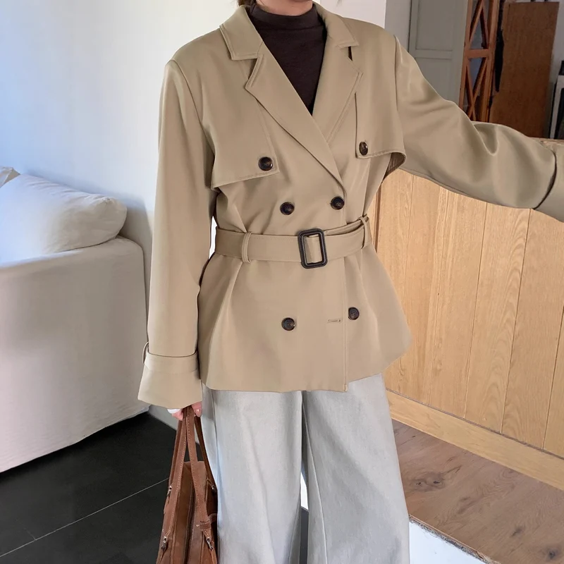 Damen Kurztrench im Oversize-Schnitt mit Doppelreihe und Bindegürtel Nord Taschen