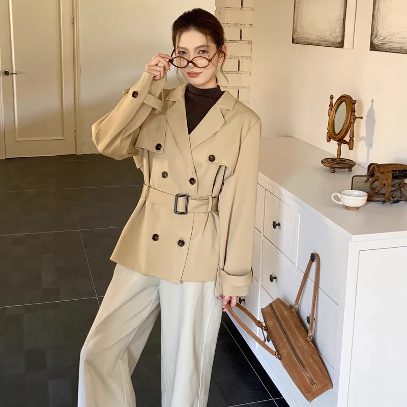 Damen Kurztrench im Oversize-Schnitt mit Doppelreihe und Bindegürtel Nord Taschen