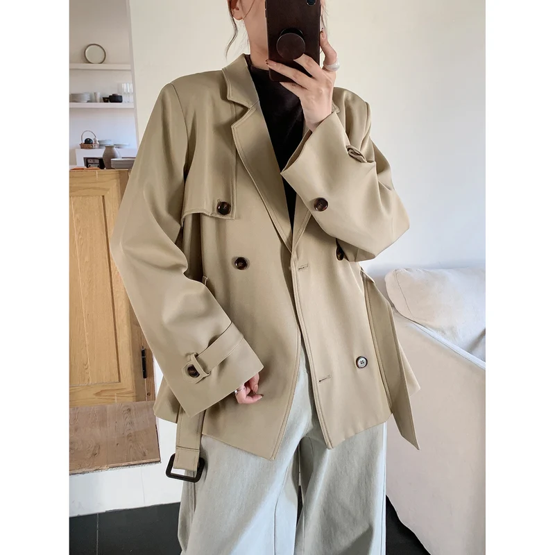 Damen Kurztrench im Oversize-Schnitt mit Doppelreihe und Bindegürtel Nord Taschen