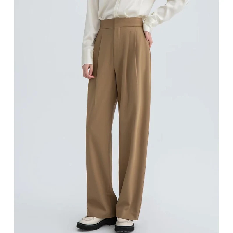Damen Hochtaillierte Plissee-Bundhose mit weitem Bein Nord Taschen