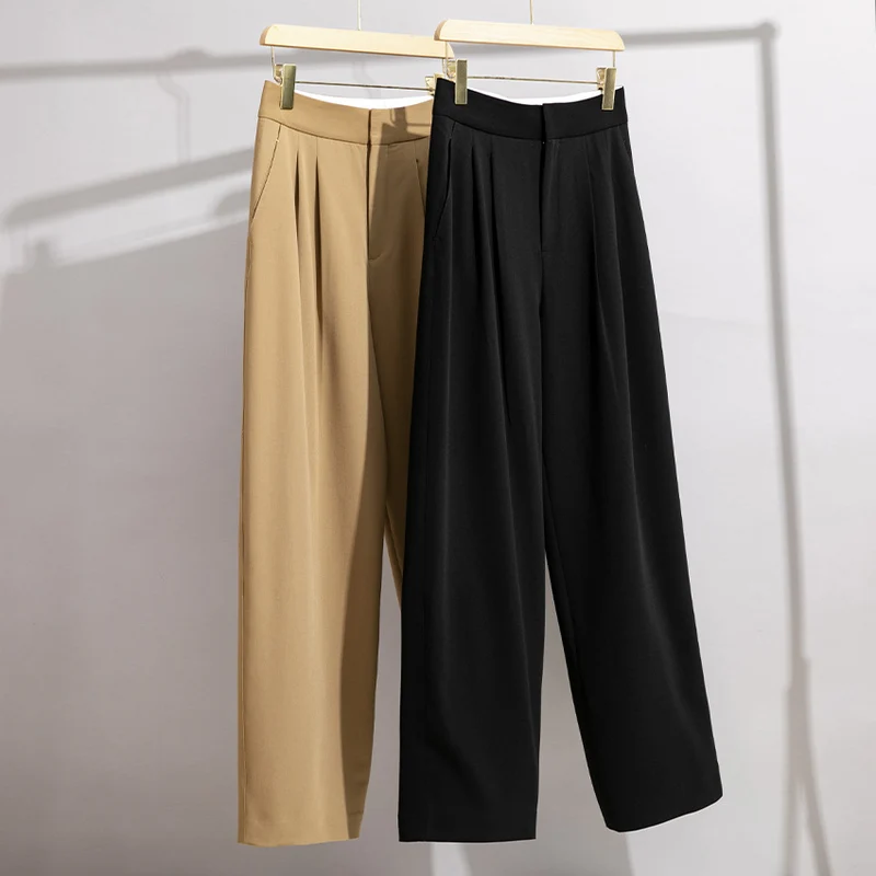 Damen Hochtaillierte Plissee-Bundhose mit weitem Bein Nord Taschen