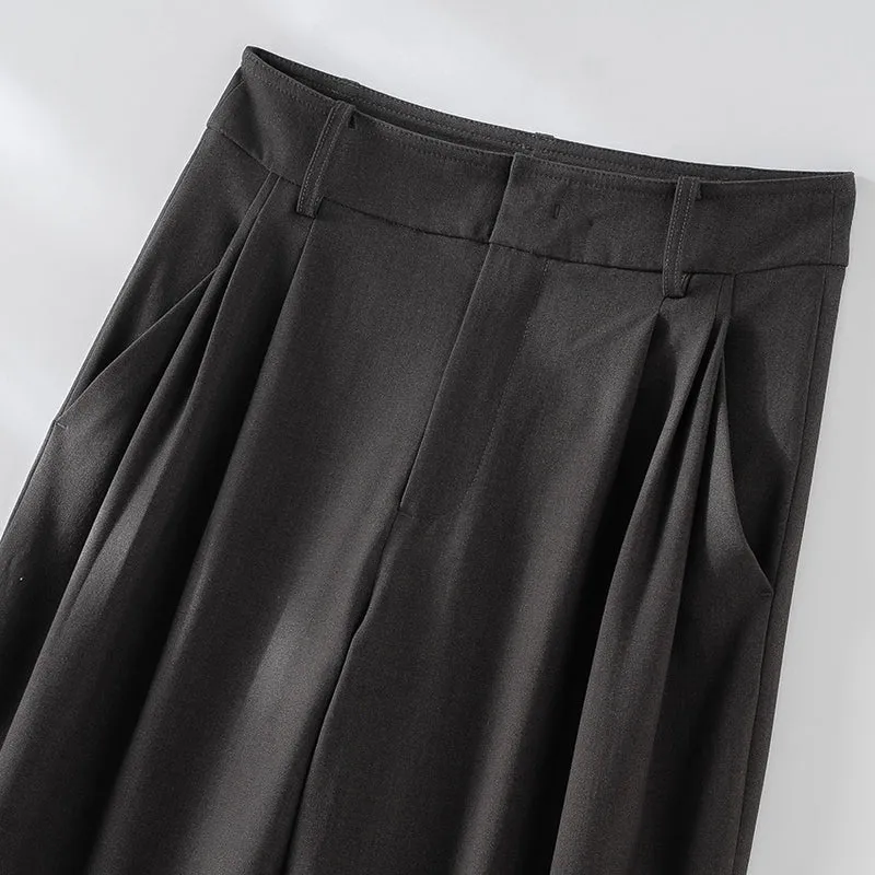 Damen Hochtaillierte Palazzo-Stoffhose mit Bundfalten, Eingrifftaschen und klarer Bügelfalte Nord Taschen