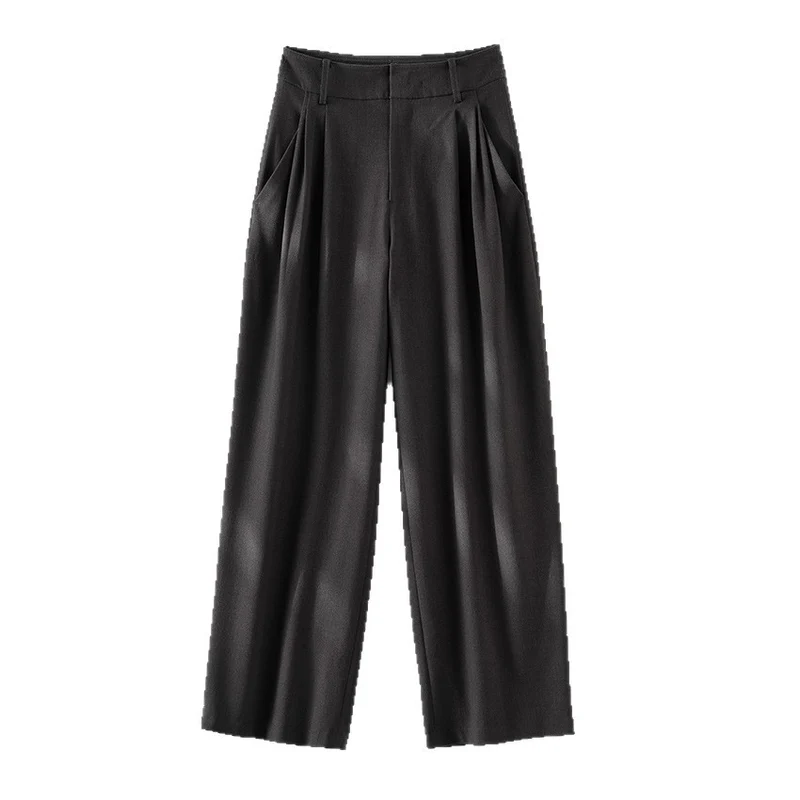 Damen Hochtaillierte Palazzo-Stoffhose mit Bundfalten, Eingrifftaschen und klarer Bügelfalte Nord Taschen