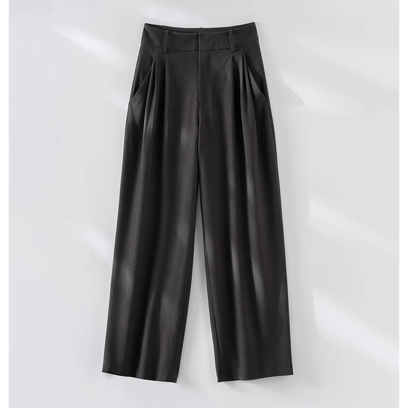 Damen Hochtaillierte Palazzo-Stoffhose mit Bundfalten, Eingrifftaschen und klarer Bügelfalte Nord Taschen
