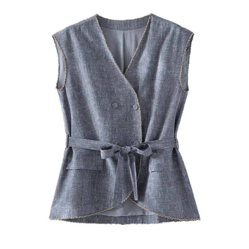 Damen Hochtaillierte Palazzo-Hose aus Leinenmix mit Bundfalten und elastischem Komfortbund Nord Taschen