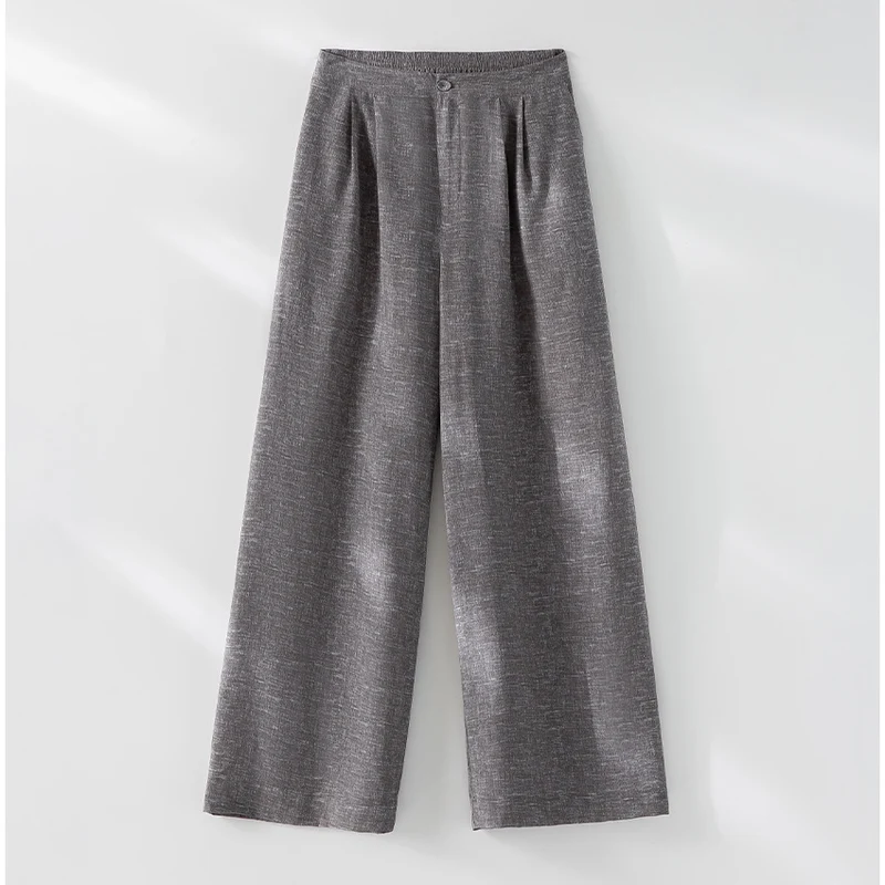 Damen Hochtaillierte Palazzo-Hose aus Leinenmix mit Bundfalten und elastischem Komfortbund Nord Taschen