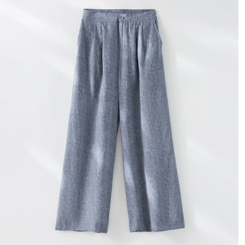 Damen Hochtaillierte Palazzo-Hose aus Leinenmix mit Bundfalten und elastischem Komfortbund Nord Taschen