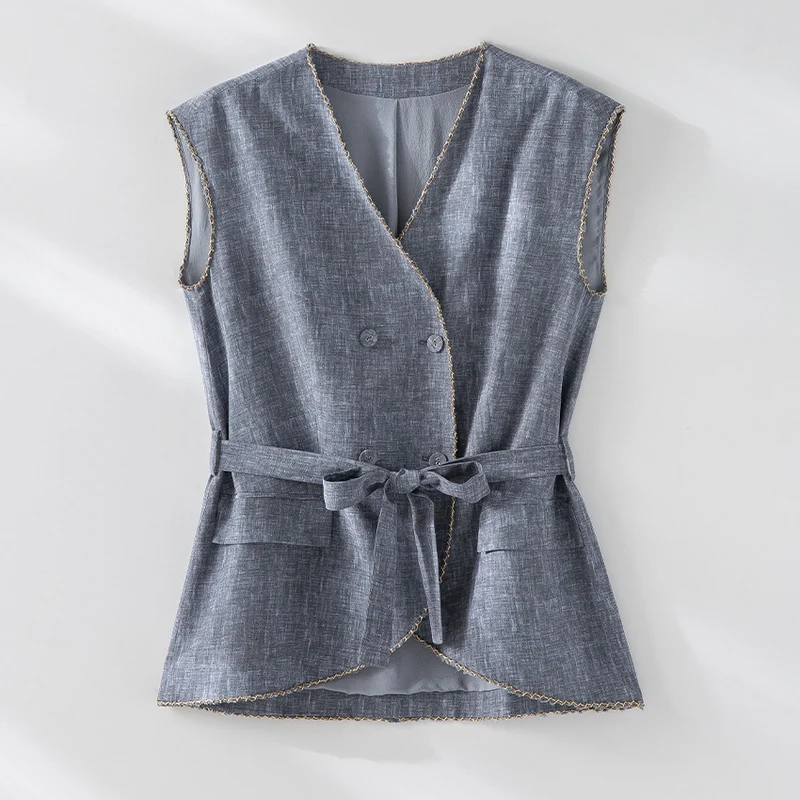 Damen Hochtaillierte Palazzo-Hose aus Leinenmix mit Bundfalten und elastischem Komfortbund Nord Taschen