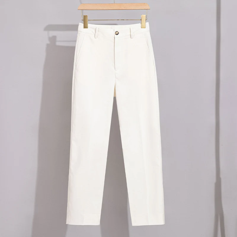 Damen Hochtaillierte gerade geschnittene Chino-Hose mit Bügelfalte Nord Taschen