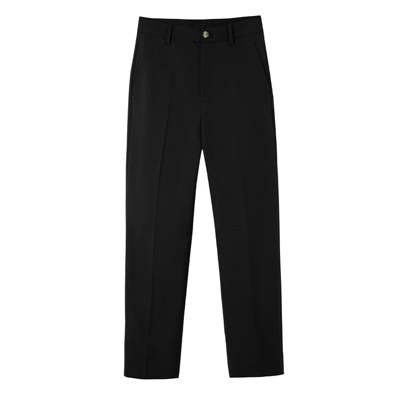 Damen Hochtaillierte gerade geschnittene Chino-Hose mit Bügelfalte Nord Taschen