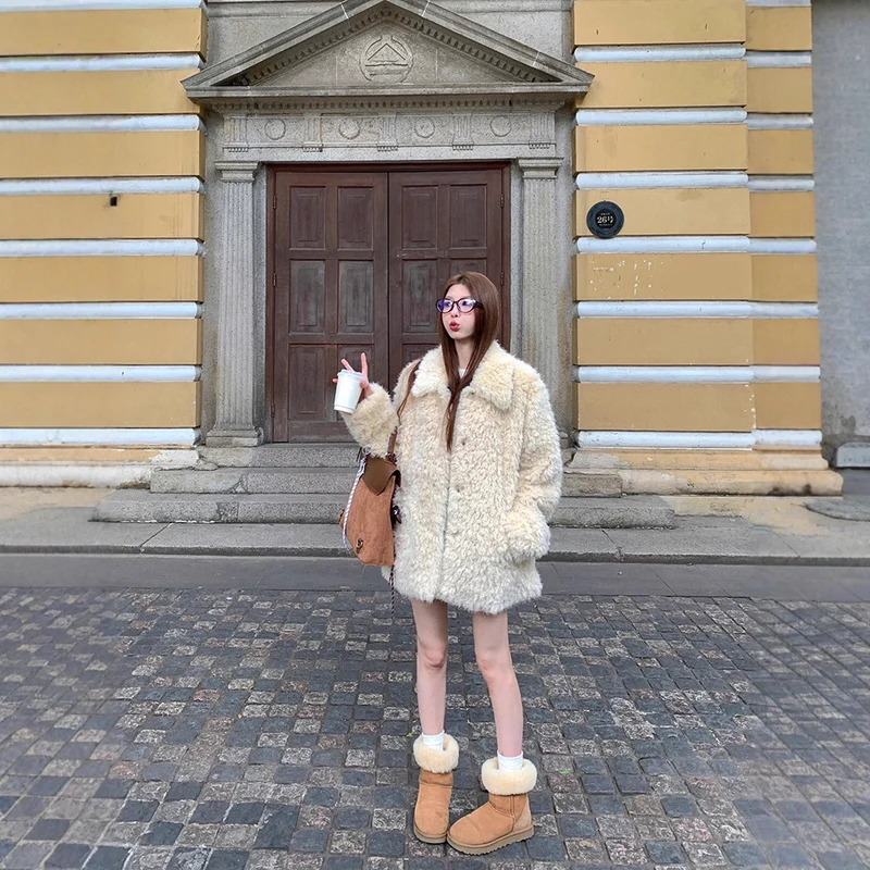 Damen Oversized Kunstfell‑Mantel mit Teddy‑Optik, Stehkragen und Eingrifftaschen Nord Taschen