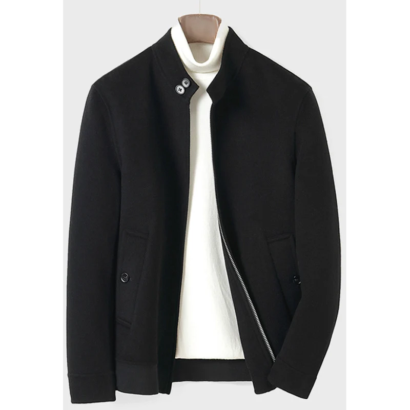 Herren Moderner Wollmix-Blouson mit hohem Stehkragen, verdecktem Reißverschluss und geknöpften Eingrifftaschen Nord Taschen