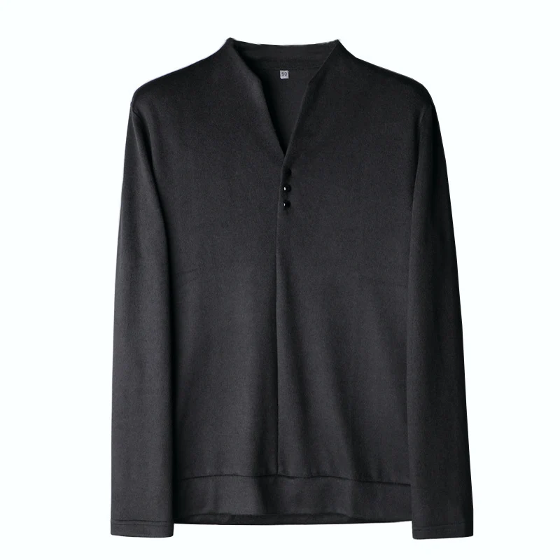 Herren Leichtes Feinstrick-Longsleeve mit verdeckter Knopfleiste und Stehkragen Nord Taschen