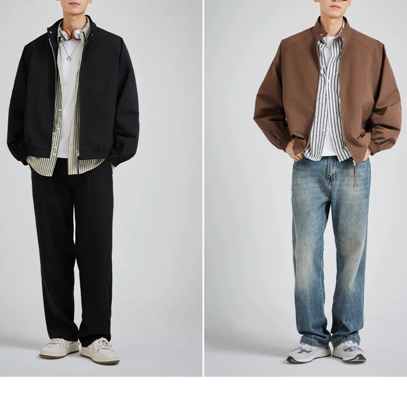Herren leichte oversized Bomberjacke mit Stehkragen und elastischen Bündchen Nord Taschen