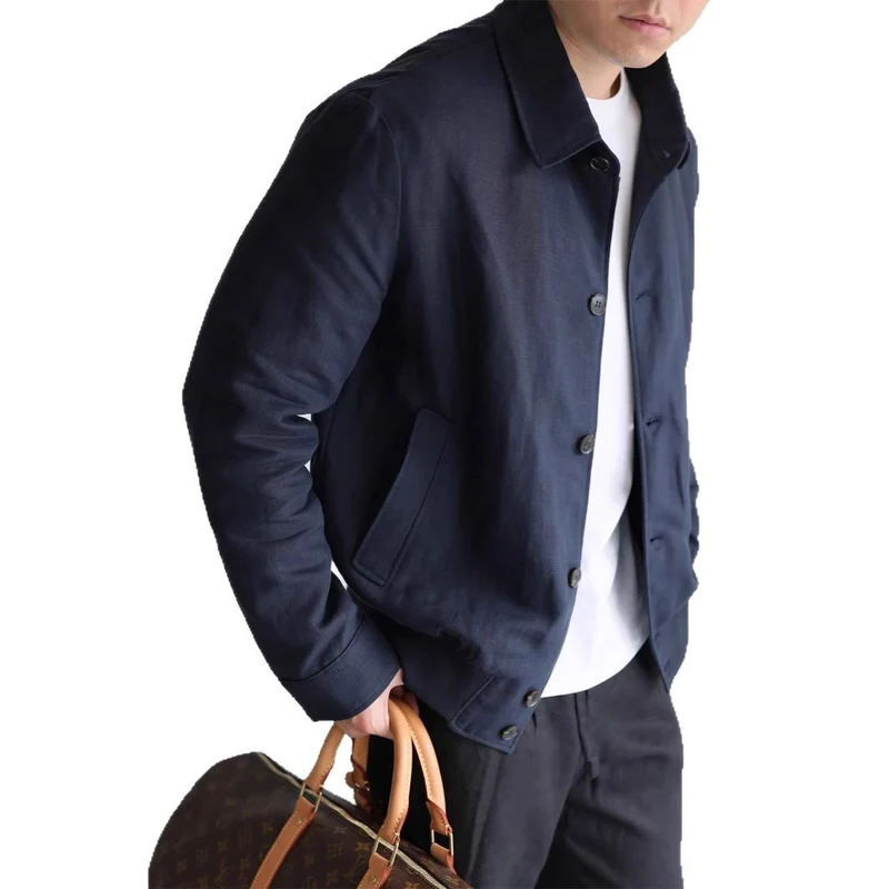 Herren Leichte Leinenjacke mit Hemdkragen und durchgehender Knopfleiste Nord Taschen