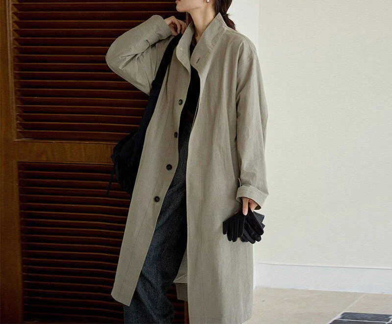 Damen Urbaner Lange Trenchcoat Nord Taschen