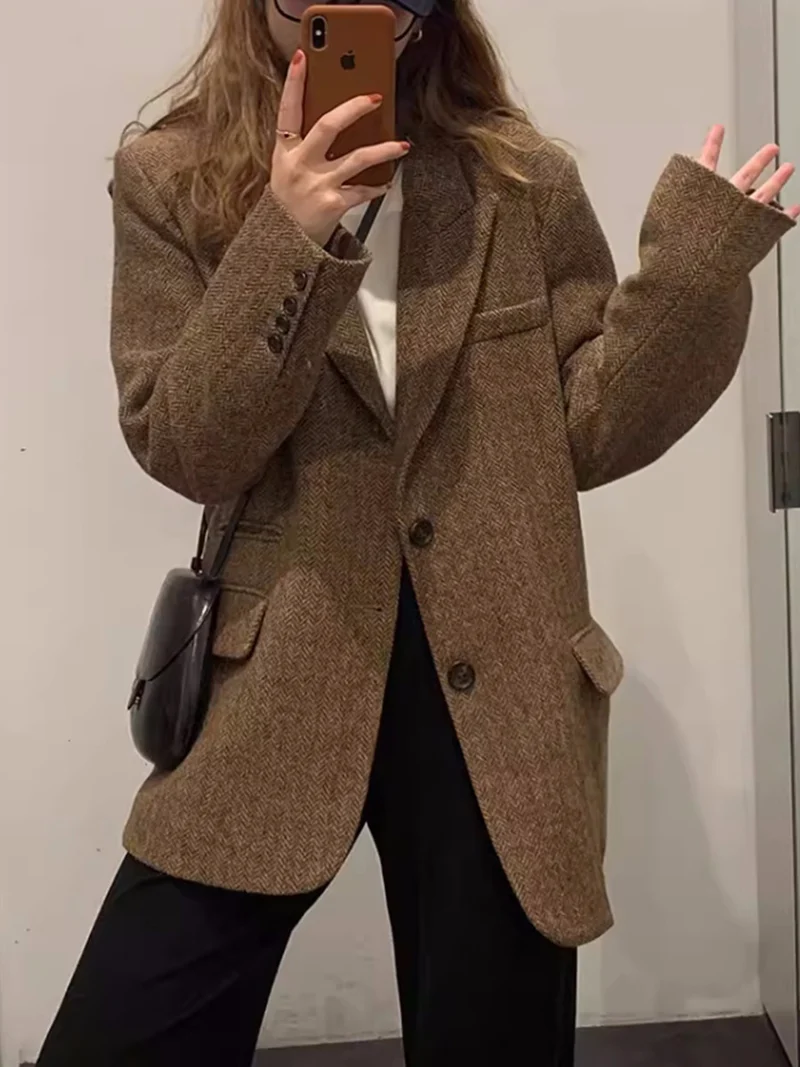 Damen Übergroßer Wollblazer Nord Taschen