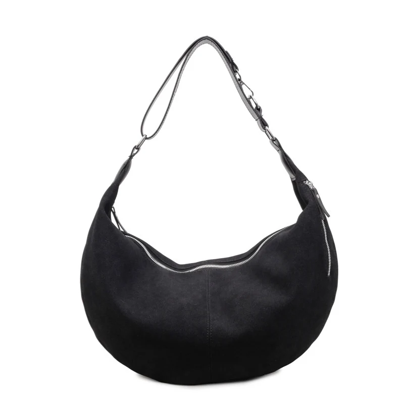 Damen Hobo-Tasche aus weichem Veloursleder mit praktischen Reißverschlusstaschen Nord Taschen