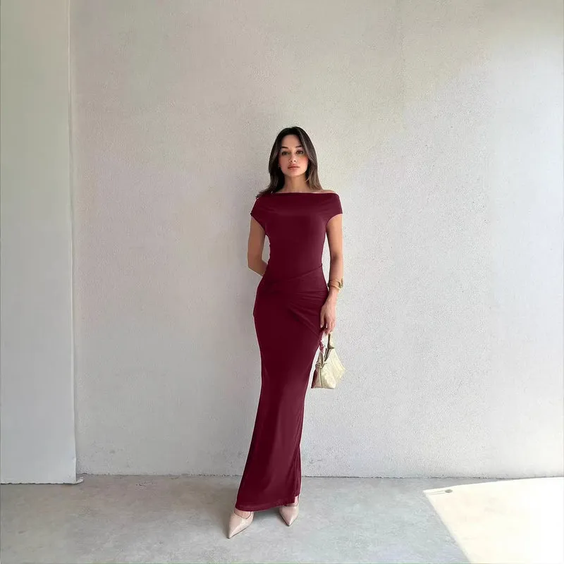 Damen Elegantes Maxikleid mit Off-Shoulder Design und dekorativer Raffung