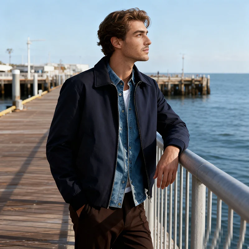 Herren Harrington-Jacke mit Reißverschluss, leicht gefüttert und Rippbündchen Nord Taschen