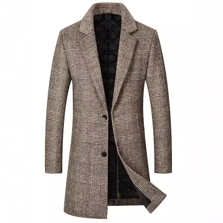 Herren Glencheck-Wollmix-Mantel mit gesteppter Thermofütterung und schmaler Silhouette Nord Taschen
