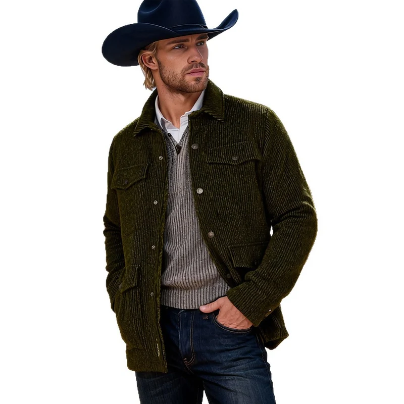 Herren Gerippte Cordjacke mit Pattentaschen und Hemdkragen Nord Taschen
