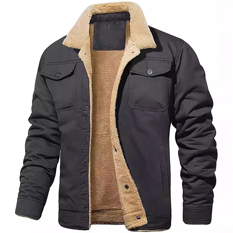 Herren gefütterte Sherpa-Canvas-Jacke mit Knopfleiste und Brusttaschen Nord Taschen