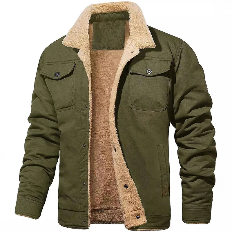 Herren gefütterte Sherpa-Canvas-Jacke mit Knopfleiste und Brusttaschen Nord Taschen