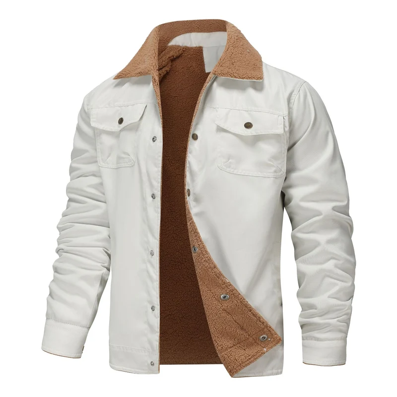 Herren gefütterte Sherpa-Canvas-Jacke mit Knopfleiste und Brusttaschen Nord Taschen