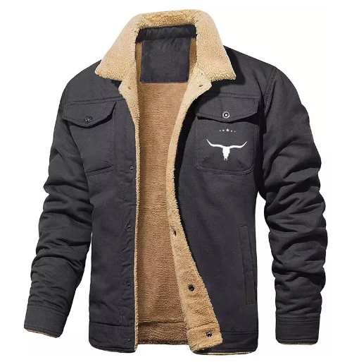 Herren gefütterte Sherpa-Canvas-Jacke mit Knopfleiste und Brusttaschen Nord Taschen