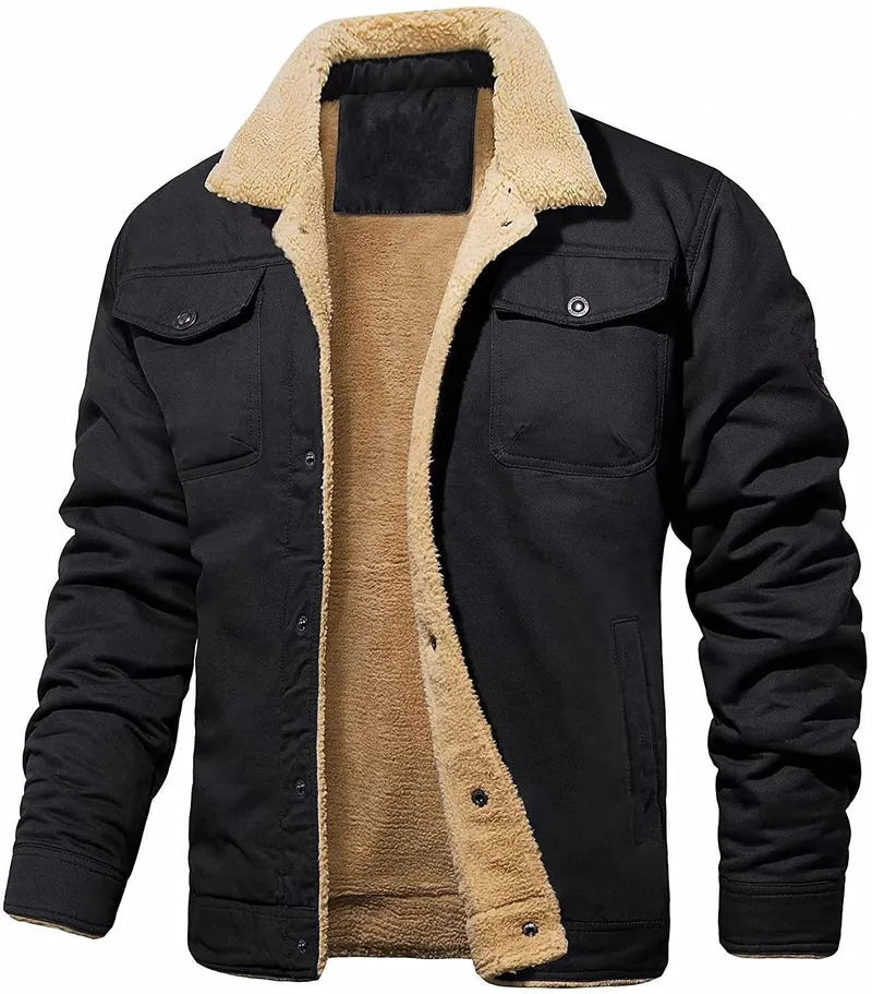 Herren gefütterte Sherpa-Canvas-Jacke mit Knopfleiste und Brusttaschen Nord Taschen