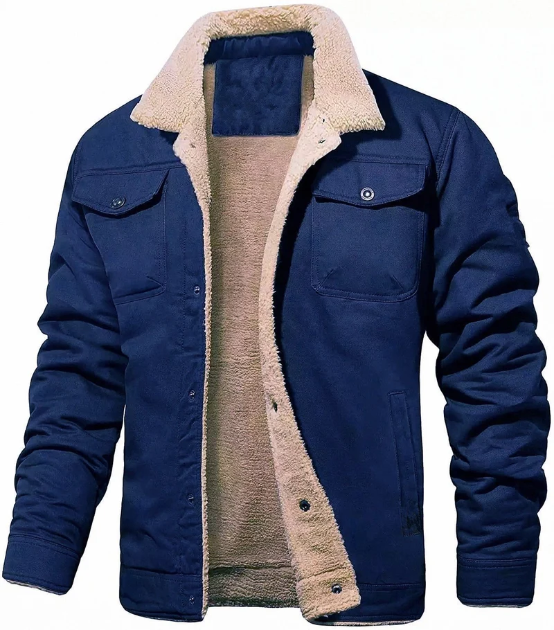 Herren gefütterte Sherpa-Canvas-Jacke mit Knopfleiste und Brusttaschen Nord Taschen