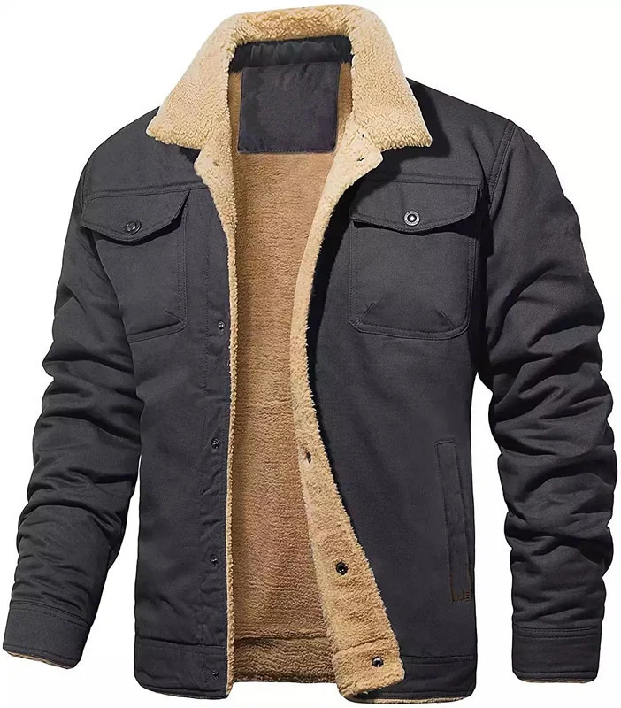 Herren gefütterte Sherpa-Canvas-Jacke mit Knopfleiste und Brusttaschen Nord Taschen