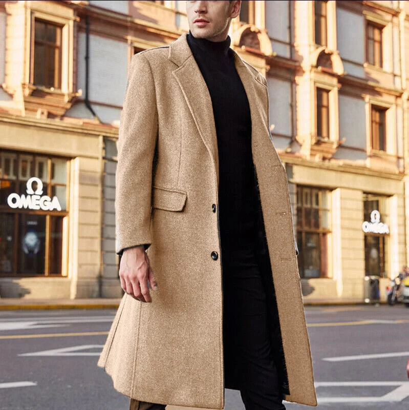 Herren Eleganter Longline-Mantel aus Wollmix mit schmaler Silhouette und Reverskragen Nord Taschen