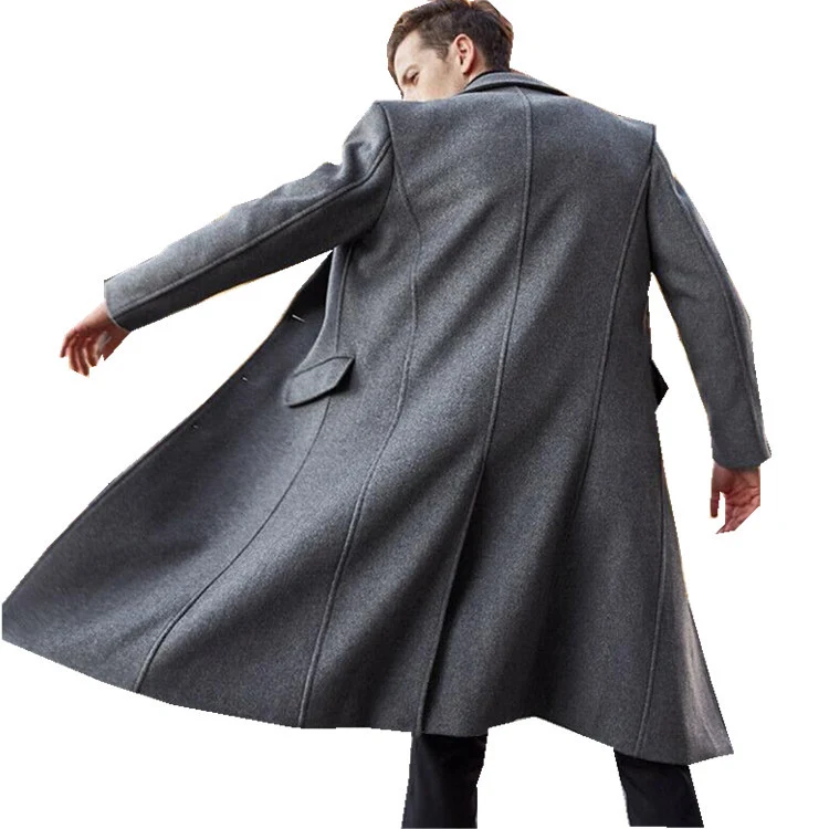 Herren Eleganter Longline-Mantel aus Wollmix mit schmaler Silhouette und Reverskragen Nord Taschen