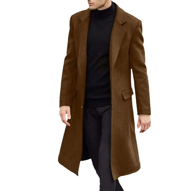 Herren Eleganter Longline-Mantel aus Wollmix mit schmaler Silhouette und Reverskragen Nord Taschen