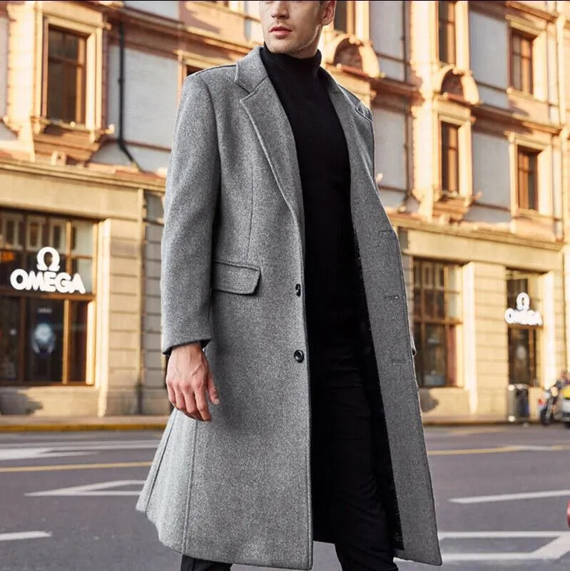 Herren Eleganter Longline-Mantel aus Wollmix mit schmaler Silhouette und Reverskragen Nord Taschen