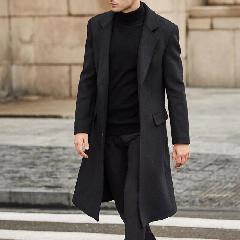 Herren Eleganter Longline-Mantel aus Wollmix mit schmaler Silhouette und Reverskragen Nord Taschen