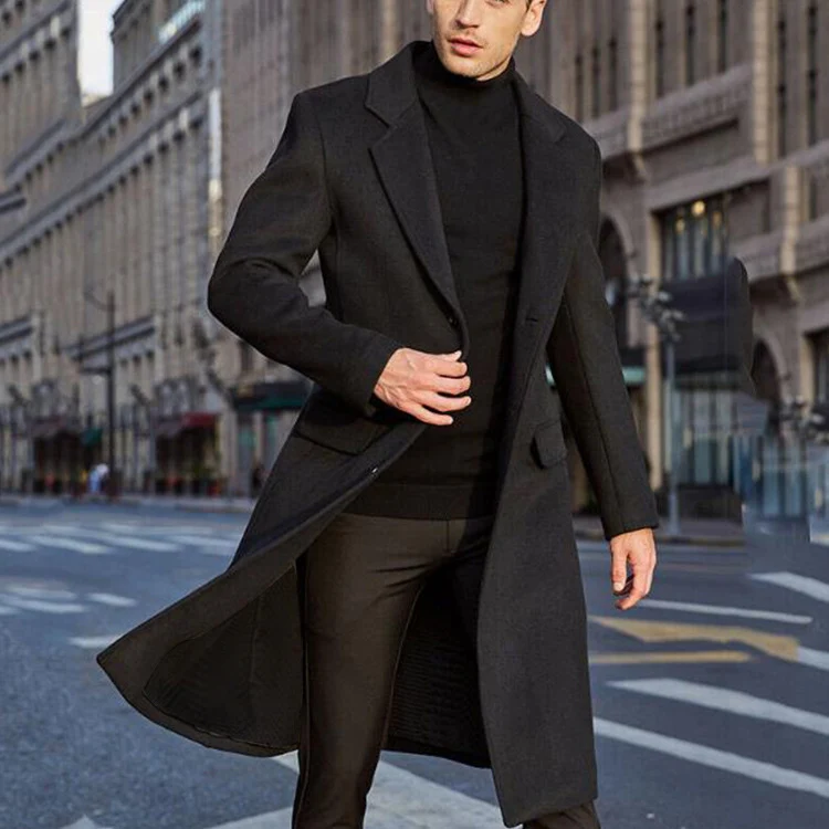 Herren Eleganter einreihiger Citymantel mit Reverskragen und Pattentaschen Nord Taschen