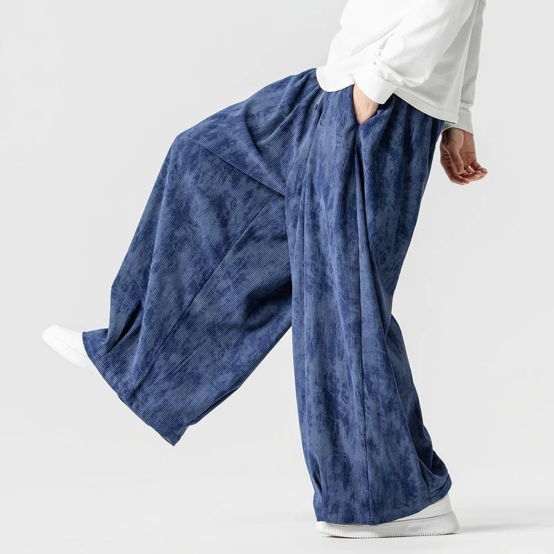 Herren Weite Cord-Loungehose mit Kellerfalten, elastischem Bund und Ballonbeinschnitt Nord Taschen