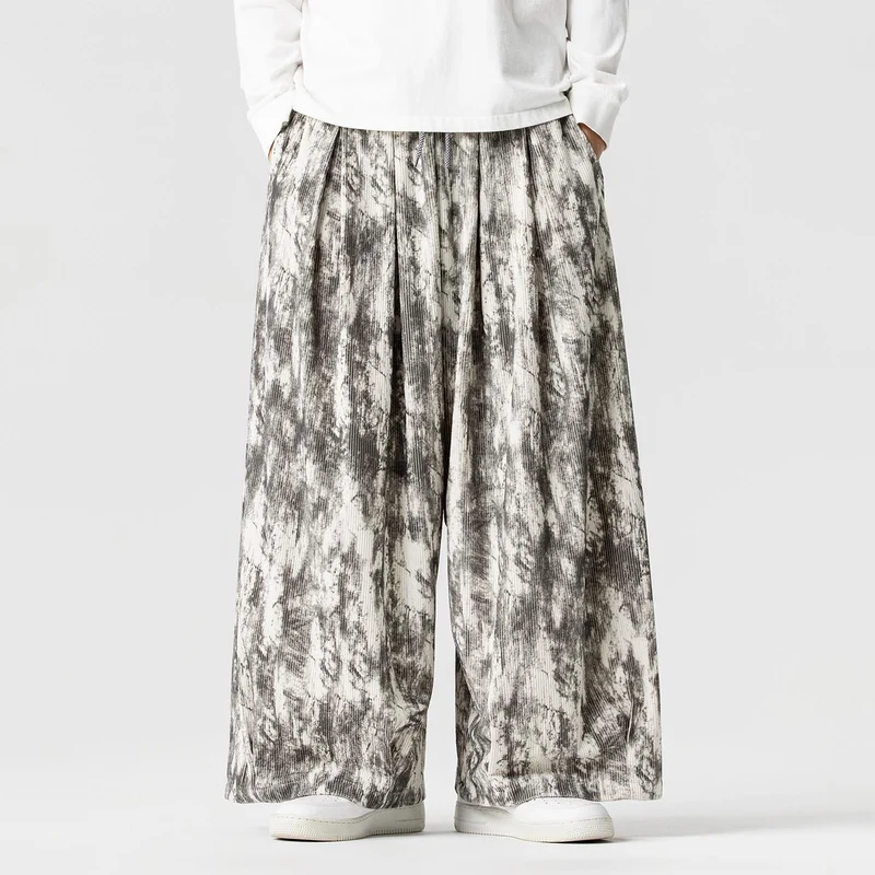 Herren Weite Cord-Loungehose mit Kellerfalten, elastischem Bund und Ballonbeinschnitt Nord Taschen