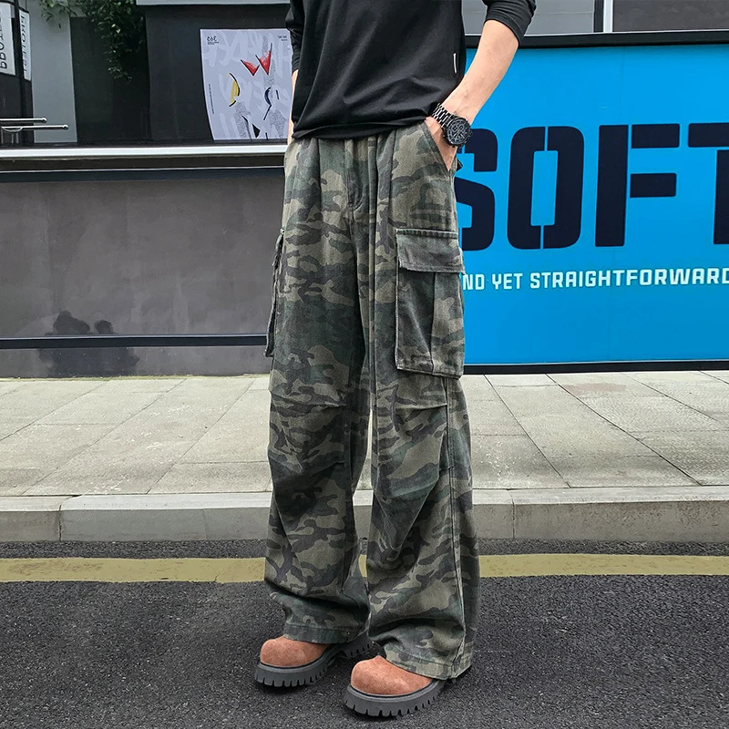 Herren Weite Camouflage-Cargohose mit tiefem Schritt, Multi‑Taschen und elastischem Bund Nord Taschen